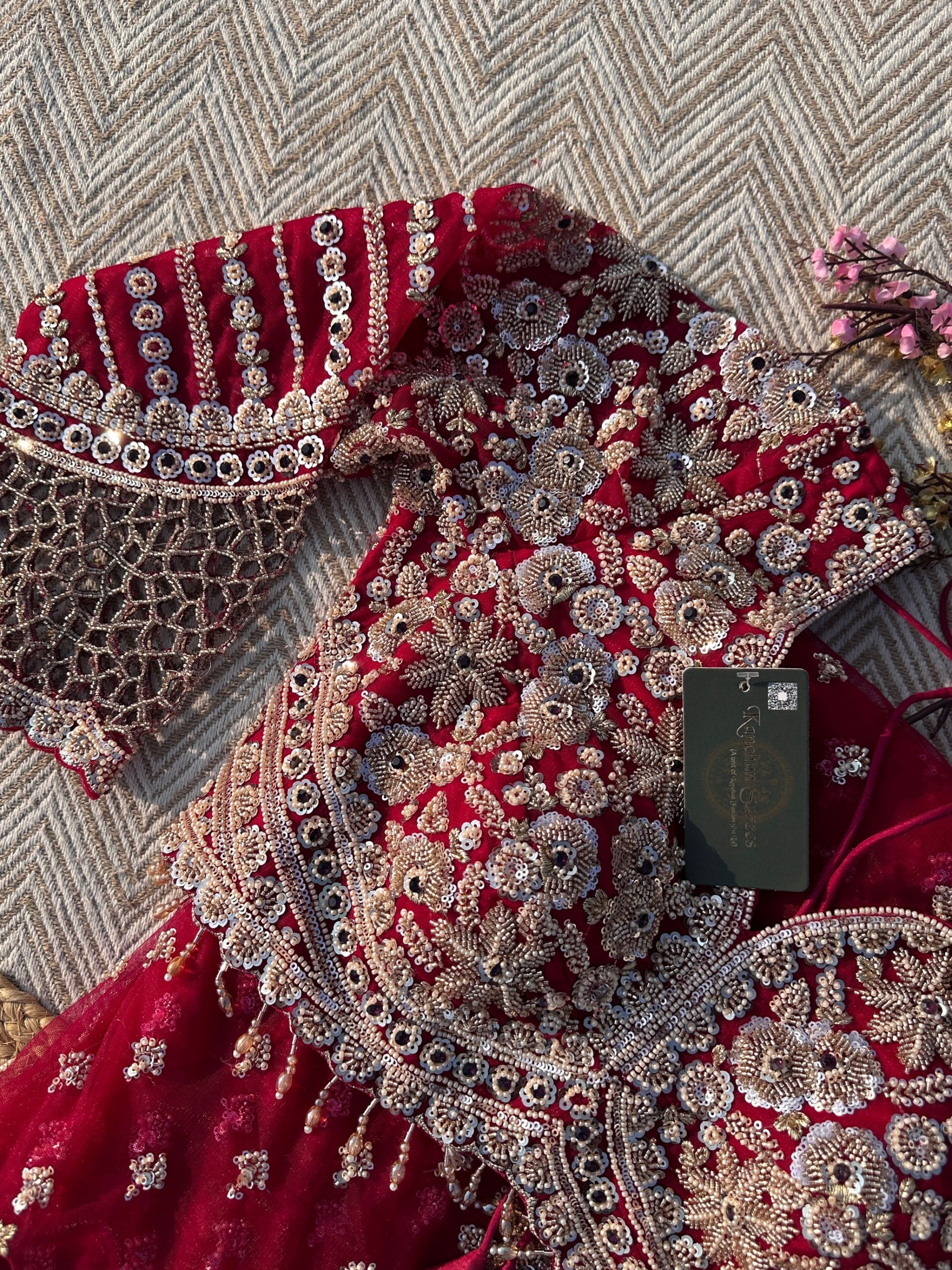 Magenta Net Saree with Blouse with Cutdana, Sequins, Beads, Stone and Cutwork Embroidery 2